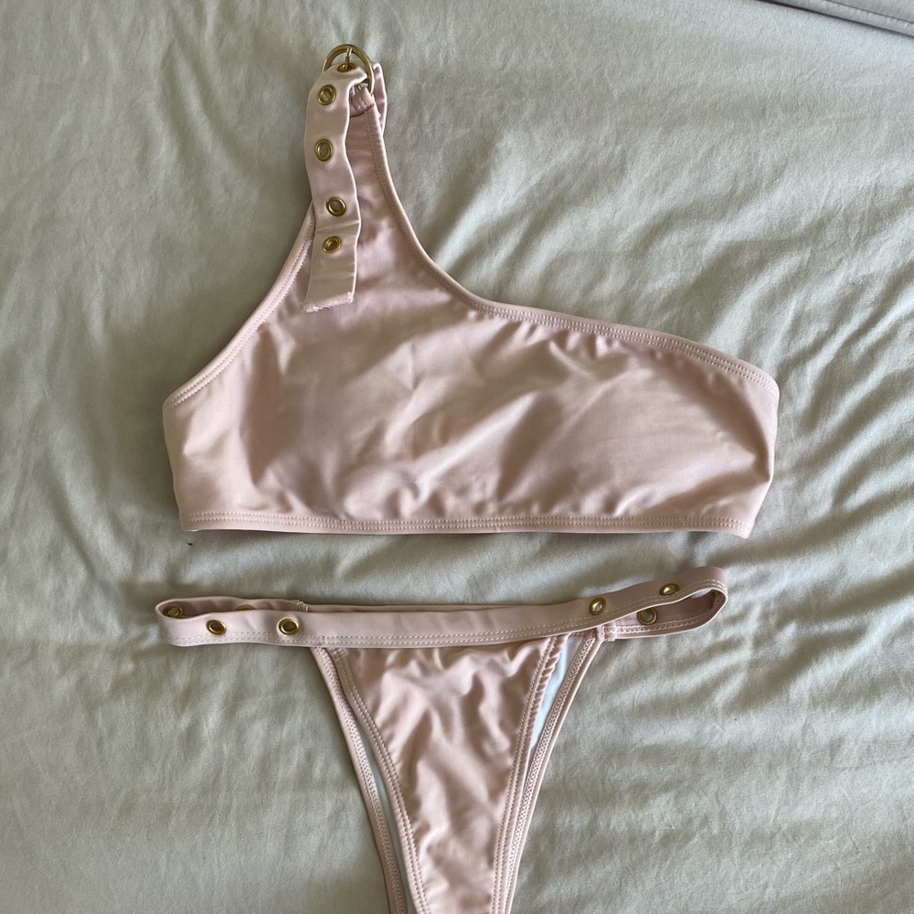 High Waisted / One Shoulder Mauve Pink Bikini
